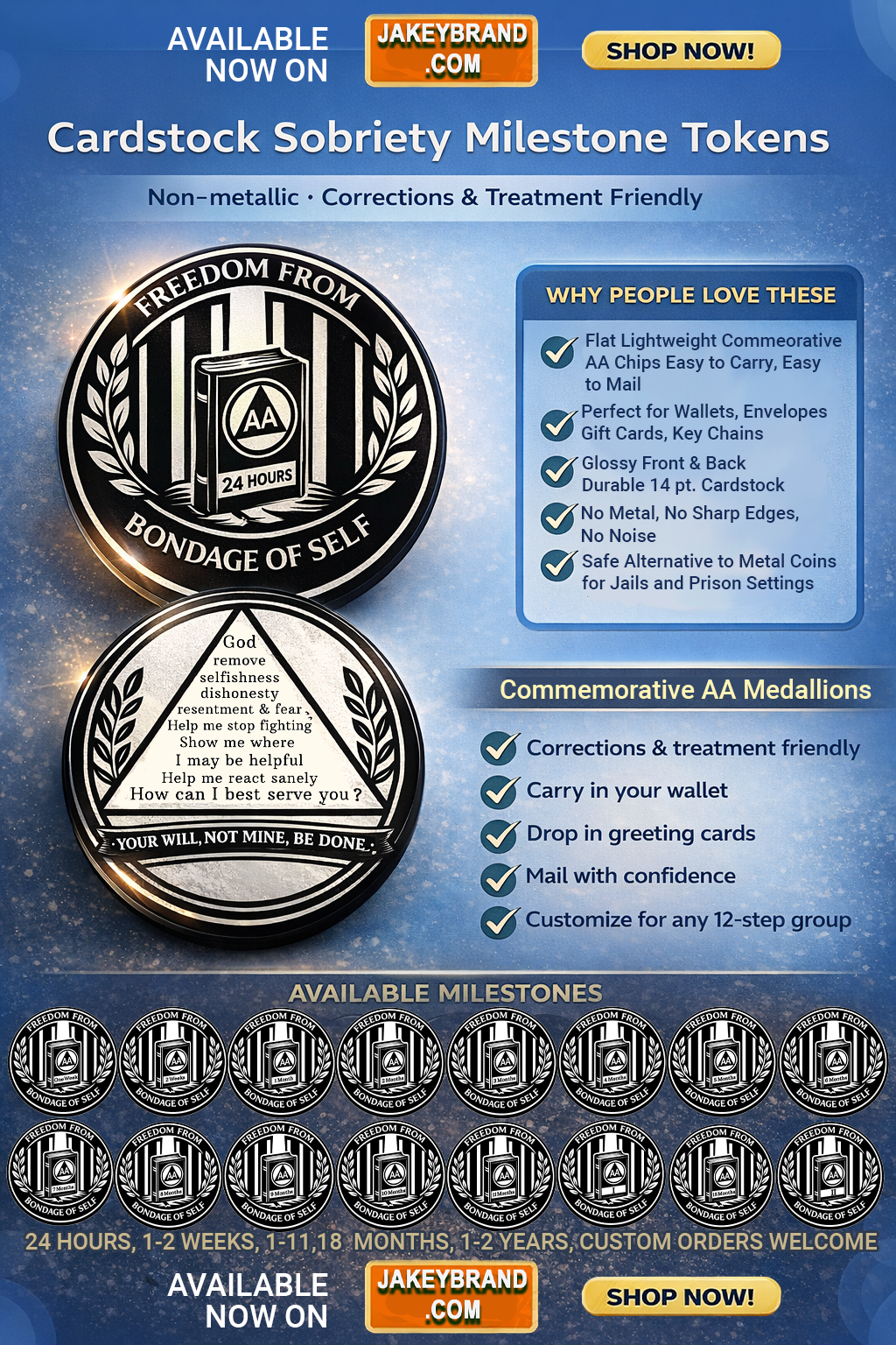 Freedom from Bondage of Self Set of 17 Cardstock AA Milestone Medallion Commemorative Tokens