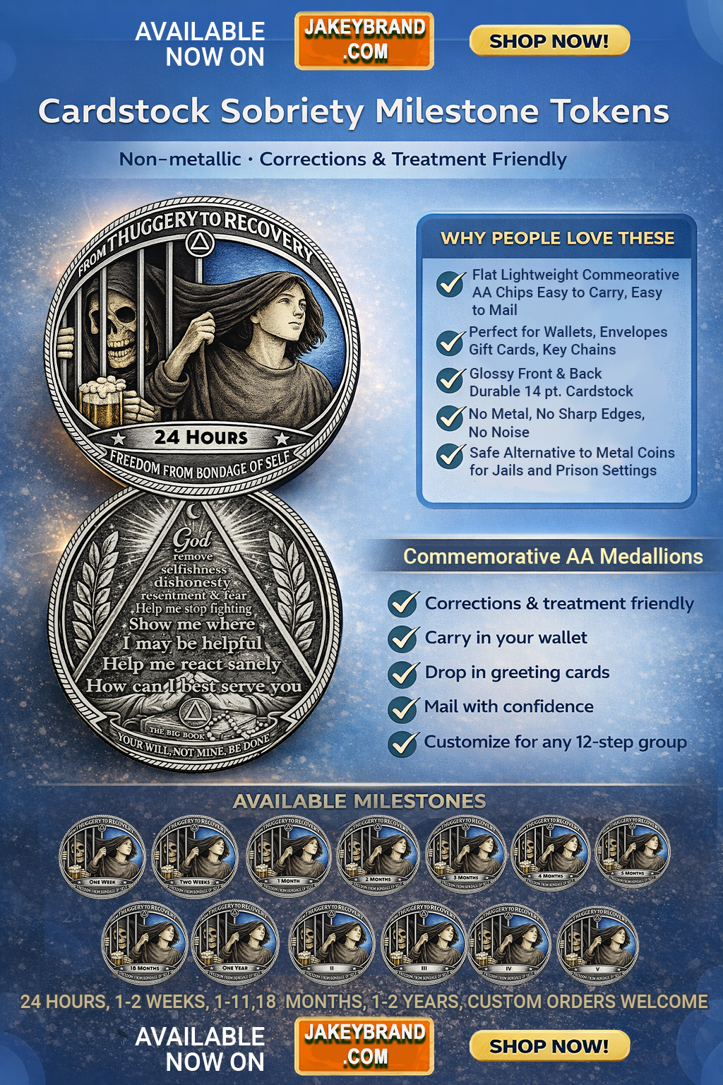 From Thuggery to Recovery Set of 20 Cardstock AA Milestone Medallion Commemorative Tokens