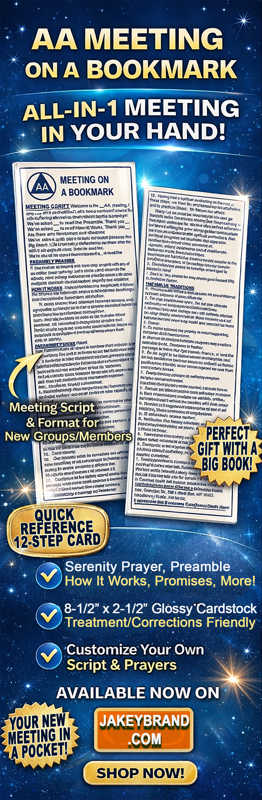 AA Meeting on a Bookmark Double-Sided Glossy Cardstock Paper 12-Step Meeting Script Format Readings