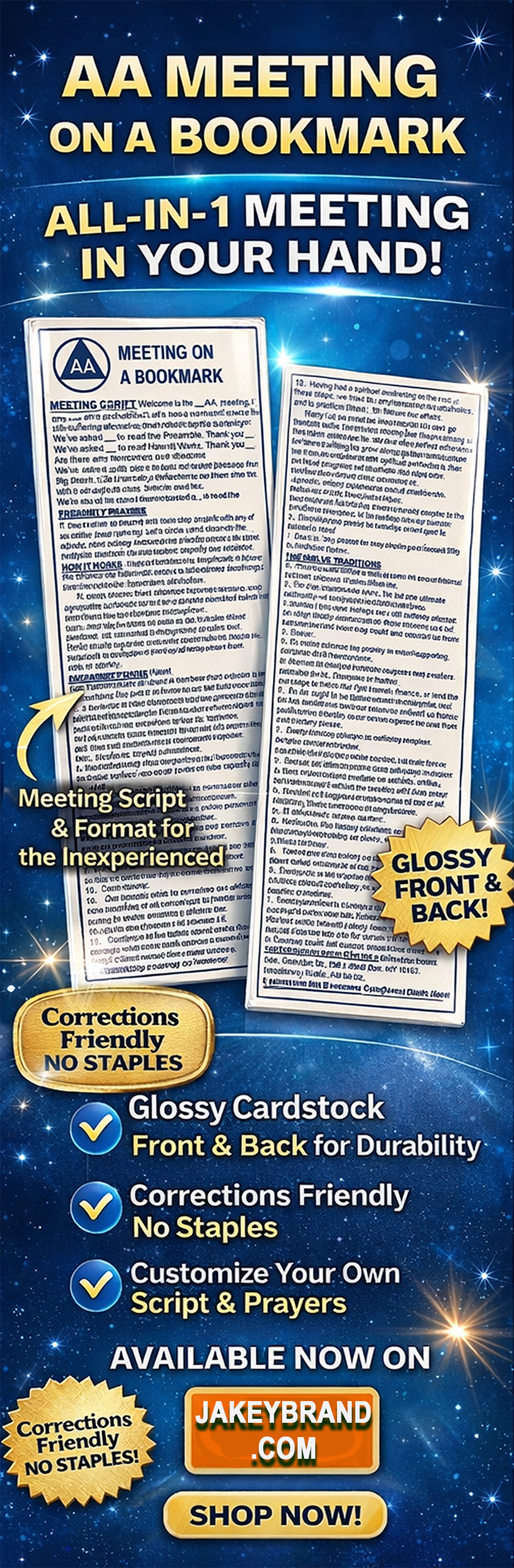 AA Meeting on a Bookmark Double-Sided Glossy Cardstock Paper 12-Step Meeting Script Format Readings