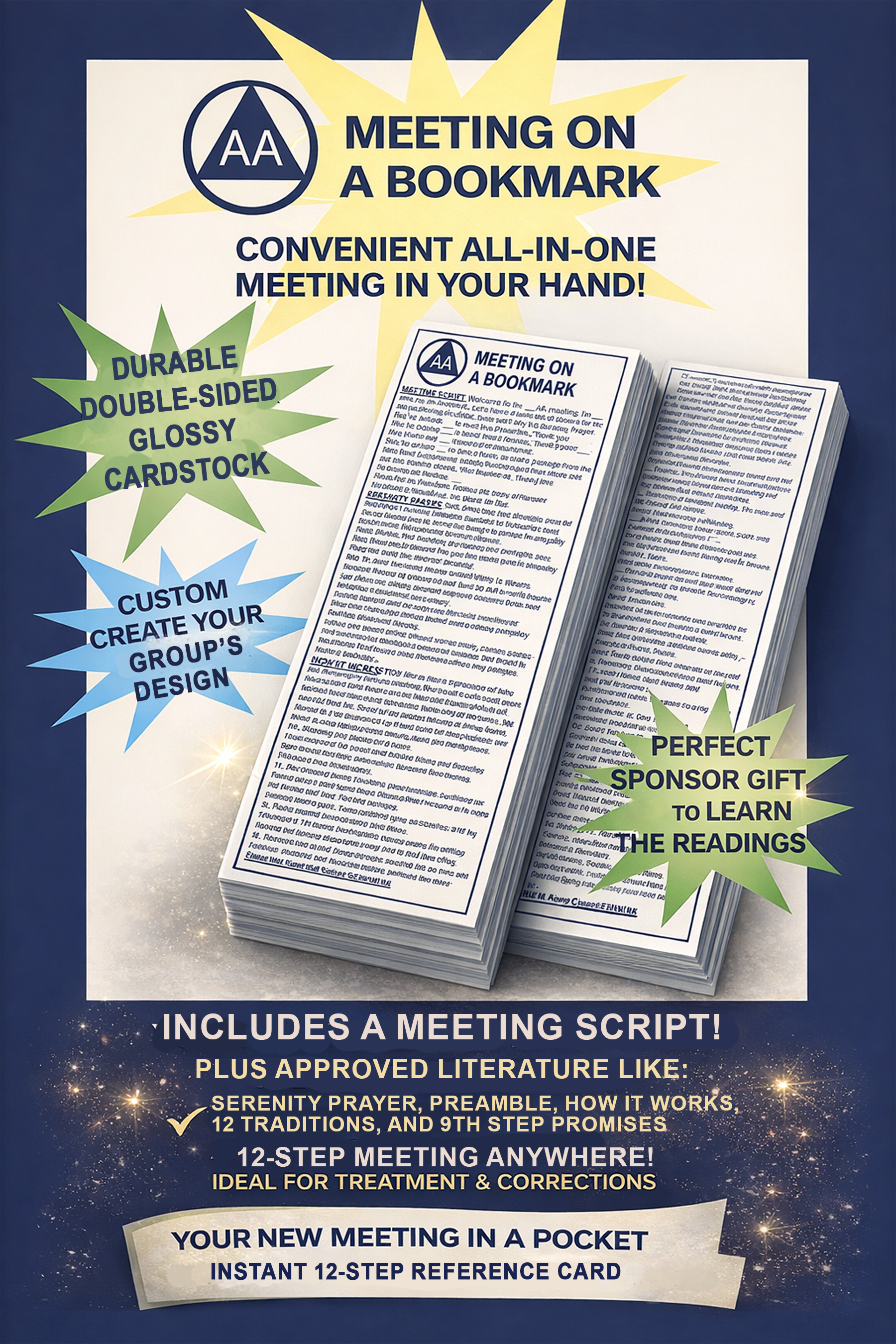 AA Meeting on a Bookmark Double-Sided Glossy Cardstock Paper 12-Step Meeting Script Format Readings