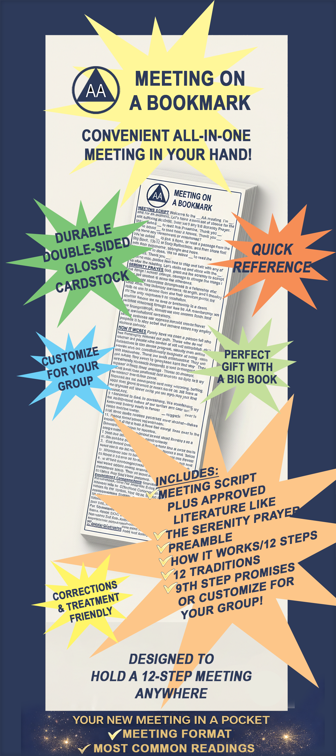 AA Meeting on a Bookmark Double-Sided Glossy Cardstock Paper 12-Step Meeting Script Format Readings