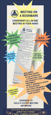 AA Meeting on a Bookmark Double-Sided Glossy Cardstock Paper 12-Step Meeting Script Format Readings