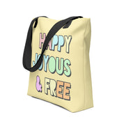 Happy Joyous & Free AA NA Slogans Sayings 12-step Recovery Gift Tote bag