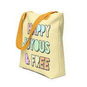 Happy Joyous & Free AA NA Slogans Sayings 12-step Recovery Gift Tote bag