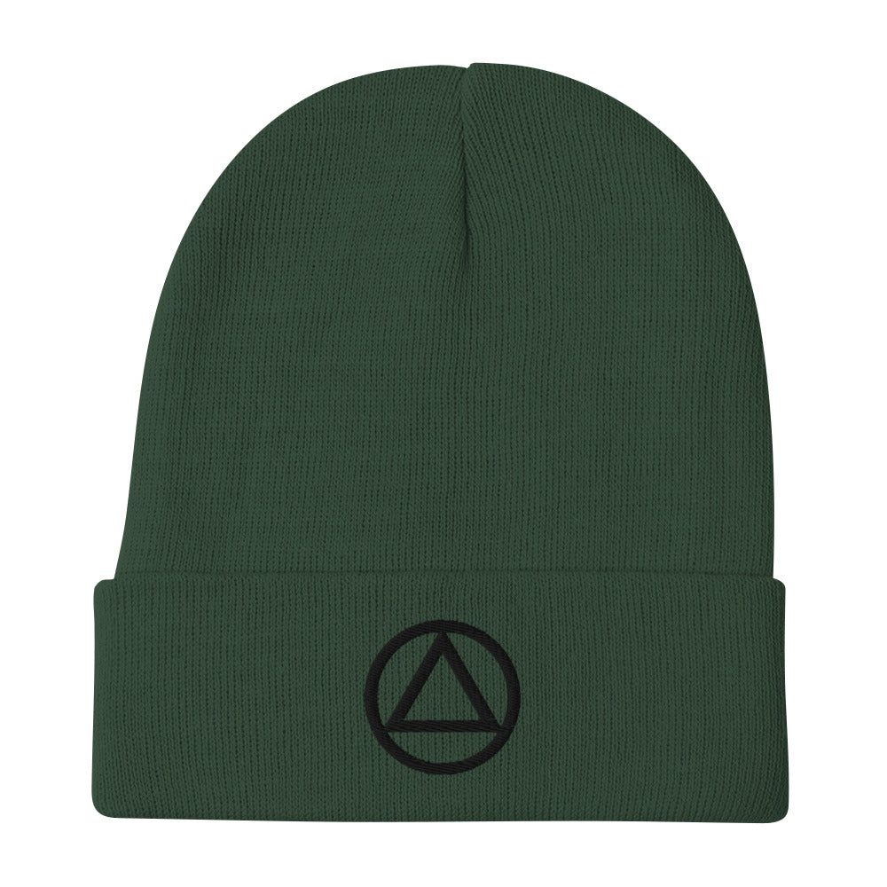 AA NA Circle Triangle Embroidered Beanie Black Logo 12-step Recovery Gift