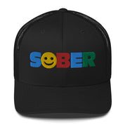 SOBER Smiley Face Multi color Fun Humor Motivational Inspired AA NA Sobriety Recovery 12-step Gifts mesh hat