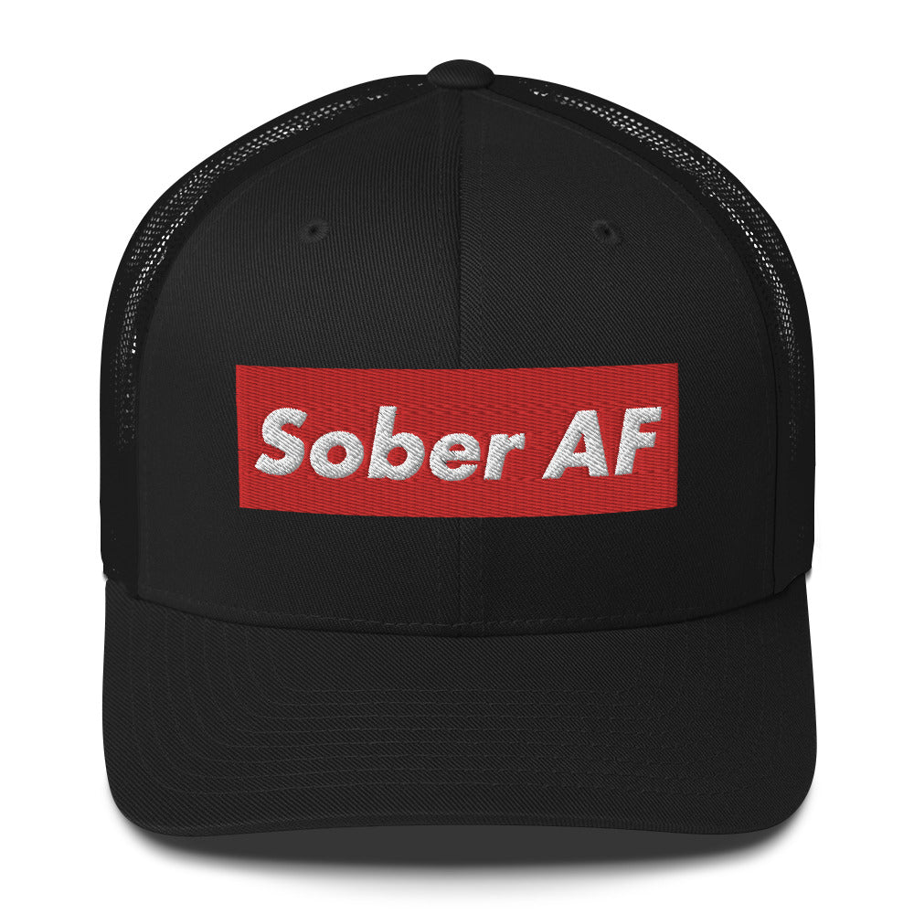 Sober AF Luxury High Fashion Fun Humor Motivational Inspired AA NA 12-step Sobriety Recovery Gift Mesh Retro Cap