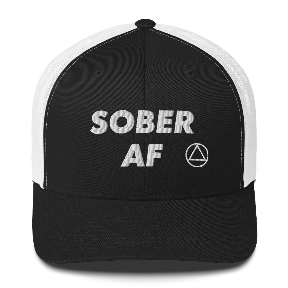 SOBER AF Funny Humor White NA AA Logo 12-step Recovery Gift Mesh Snapback Hat