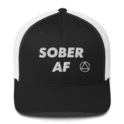 SOBER AF Funny Humor White NA AA Logo 12-step Recovery Gift Mesh Snapback Hat