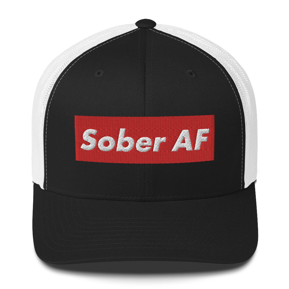 Sober AF Luxury High Fashion Fun Humor Motivational Inspired AA NA 12-step Sobriety Recovery Gift Mesh Retro Cap
