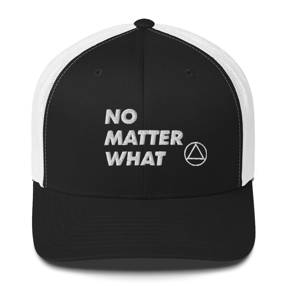No Matter What Club AA NA 12-step Recovery Slogans Sayings Motivational Inspiration Support gifts White Logo Mesh Snapback retro hat