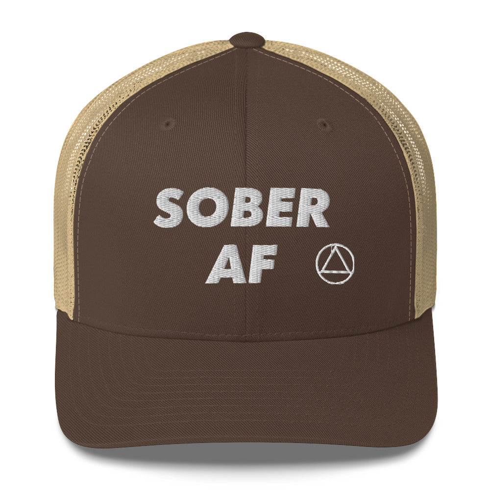 SOBER AF Funny Humor White NA AA Logo 12-step Recovery Gift Mesh Snapback Hat