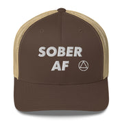 SOBER AF Funny Humor White NA AA Logo 12-step Recovery Gift Mesh Snapback Hat