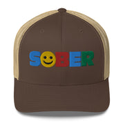 SOBER Smiley Face Multi color Fun Humor Motivational Inspired AA NA Sobriety Recovery 12-step Gifts mesh hat