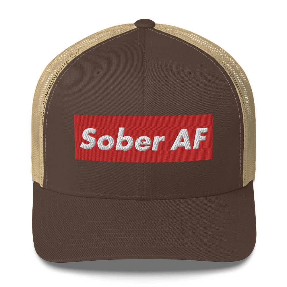 Sober AF Luxury High Fashion Fun Humor Motivational Inspired AA NA 12-step Sobriety Recovery Gift Mesh Retro Cap