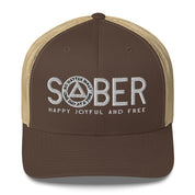 SOBER AA NA White Logo No Matter What One Day at a Time Happy Joyful Free Recovery Slogans Sayings Mesh Retro Hat