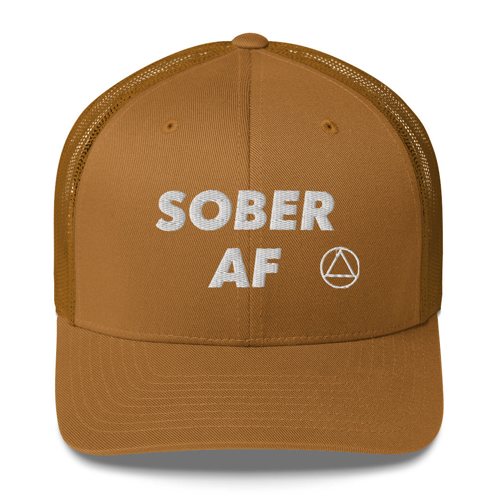 SOBER AF Funny Humor White NA AA Logo 12-step Recovery Gift Mesh Snapback Hat