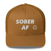 SOBER AF Funny Humor White NA AA Logo 12-step Recovery Gift Mesh Snapback Hat