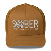 SOBER AA NA White Logo No Matter What One Day at a Time Happy Joyful Free Recovery Slogans Sayings Mesh Retro Hat