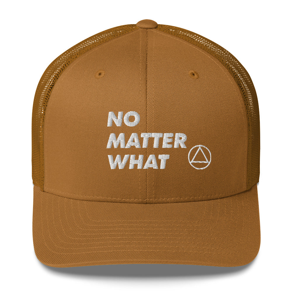 No Matter What Club AA NA 12-step Recovery Slogans Sayings Motivational Inspiration Support gifts White Logo Mesh Snapback retro hat