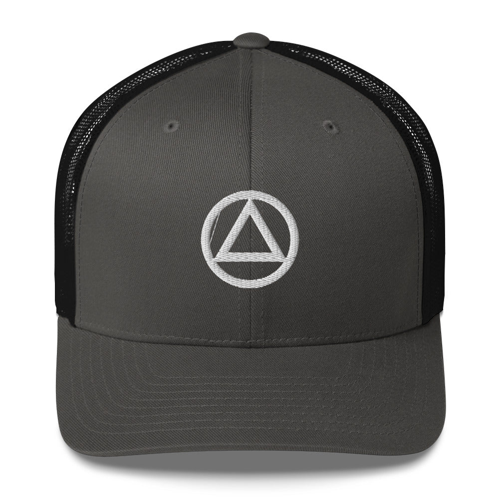 AA NA Logo White Triangle Circle Clean Sober 12-step Recovery Gift Mesh Snapback cap