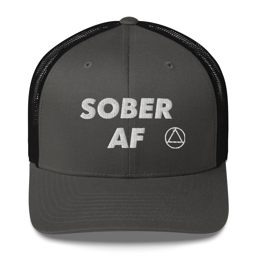 SOBER AF Funny Humor White NA AA Logo 12-step Recovery Gift Mesh Snapback Hat