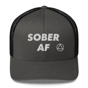 SOBER AF Funny Humor White NA AA Logo 12-step Recovery Gift Mesh Snapback Hat