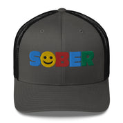 SOBER Smiley Face Multi color Fun Humor Motivational Inspired AA NA Sobriety Recovery 12-step Gifts mesh hat