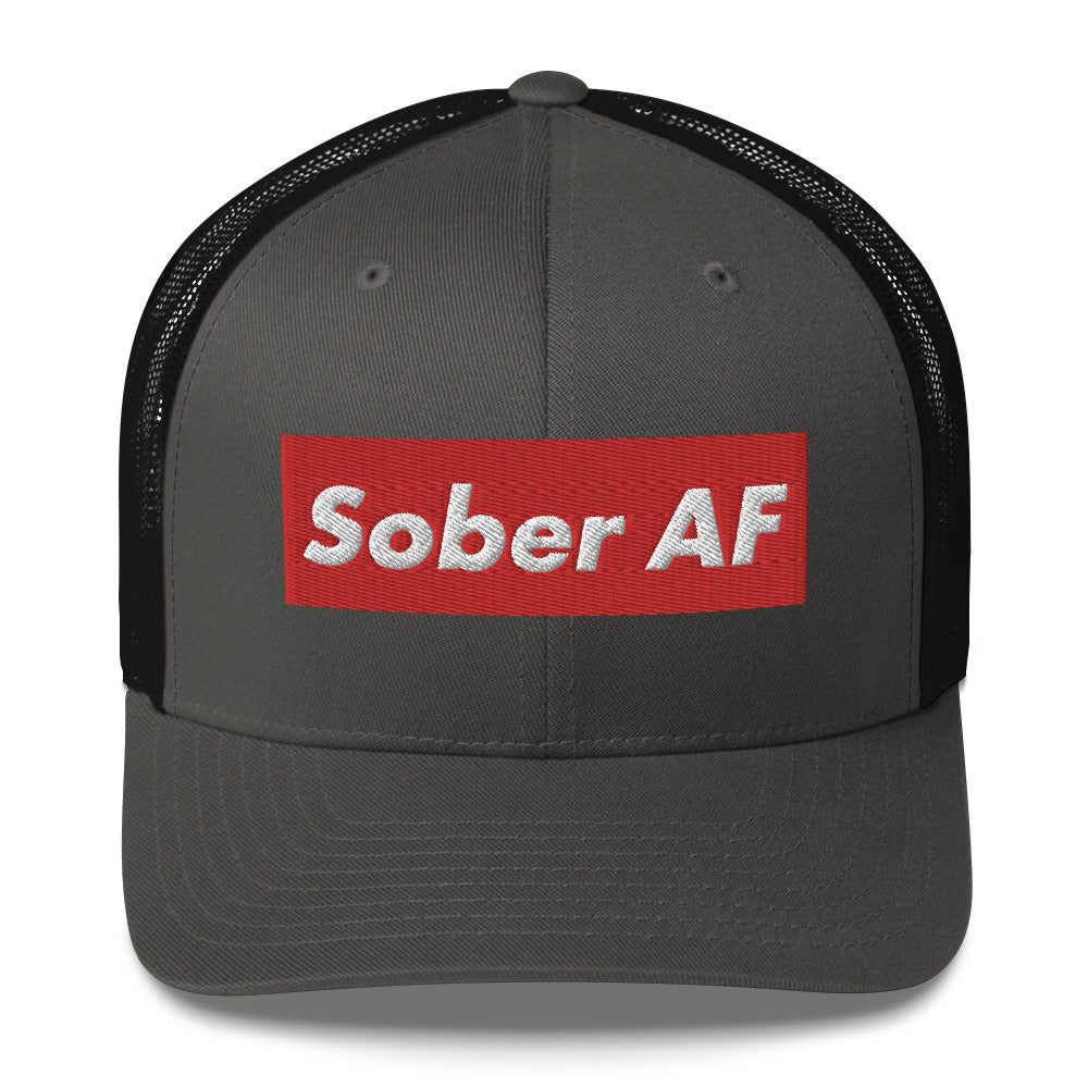 Sober AF Luxury High Fashion Fun Humor Motivational Inspired AA NA 12-step Sobriety Recovery Gift Mesh Retro Cap