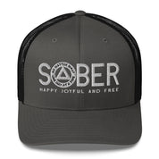 SOBER AA NA White Logo No Matter What One Day at a Time Happy Joyful Free Recovery Slogans Sayings Mesh Retro Hat