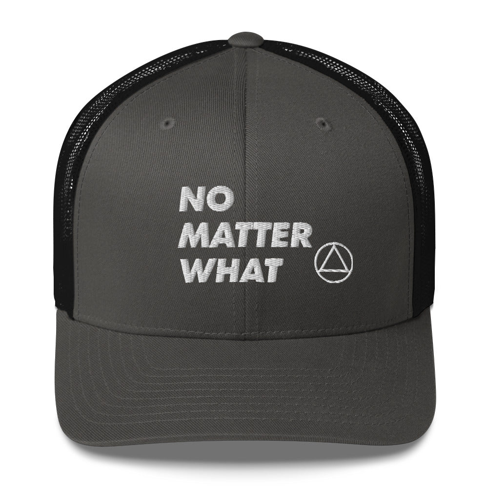 No Matter What Club AA NA 12-step Recovery Slogans Sayings Motivational Inspiration Support gifts White Logo Mesh Snapback retro hat