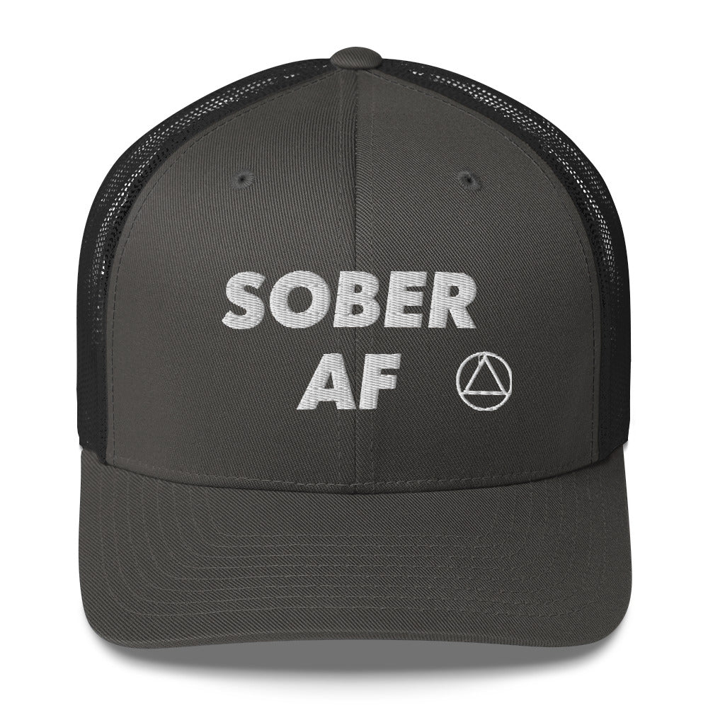 SOBER AF Funny Humor White NA AA Logo 12-step Recovery Gift Mesh Snapback Hat