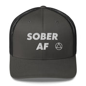 SOBER AF Funny Humor White NA AA Logo 12-step Recovery Gift Mesh Snapback Hat
