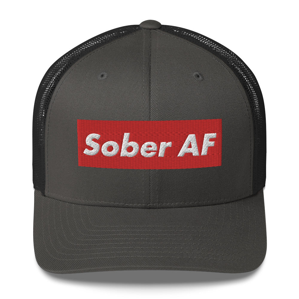 Sober AF Luxury High Fashion Fun Humor Motivational Inspired AA NA 12-step Sobriety Recovery Gift Mesh Retro Cap