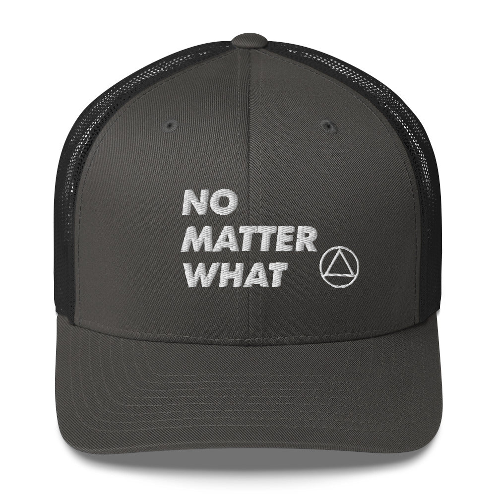 No Matter What Club AA NA 12-step Recovery Slogans Sayings Motivational Inspiration Support gifts White Logo Mesh Snapback retro hat