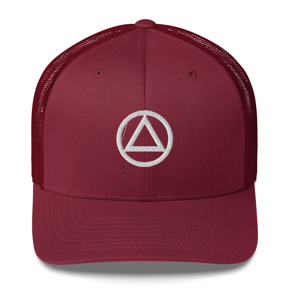 AA NA Logo White Triangle Circle Clean Sober 12-step Recovery Gift Mesh Snapback cap