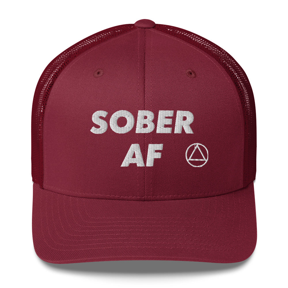 SOBER AF Funny Humor White NA AA Logo 12-step Recovery Gift Mesh Snapback Hat