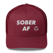 SOBER AF Funny Humor White NA AA Logo 12-step Recovery Gift Mesh Snapback Hat