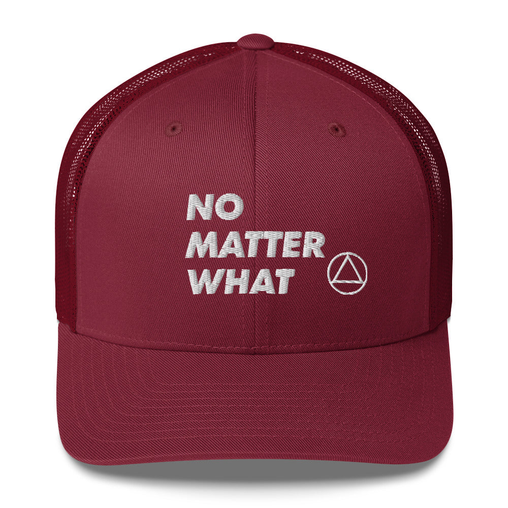 No Matter What Club AA NA 12-step Recovery Slogans Sayings Motivational Inspiration Support gifts White Logo Mesh Snapback retro hat