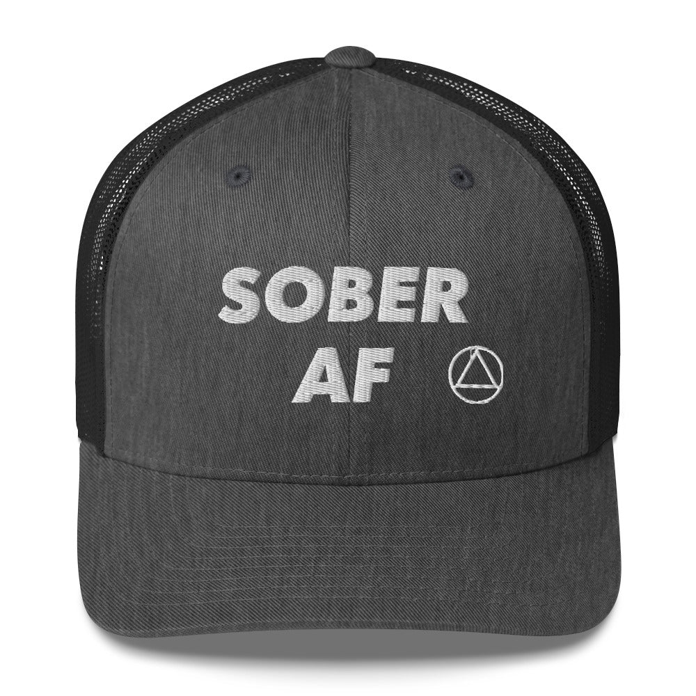 SOBER AF Funny Humor White NA AA Logo 12-step Recovery Gift Mesh Snapback Hat
