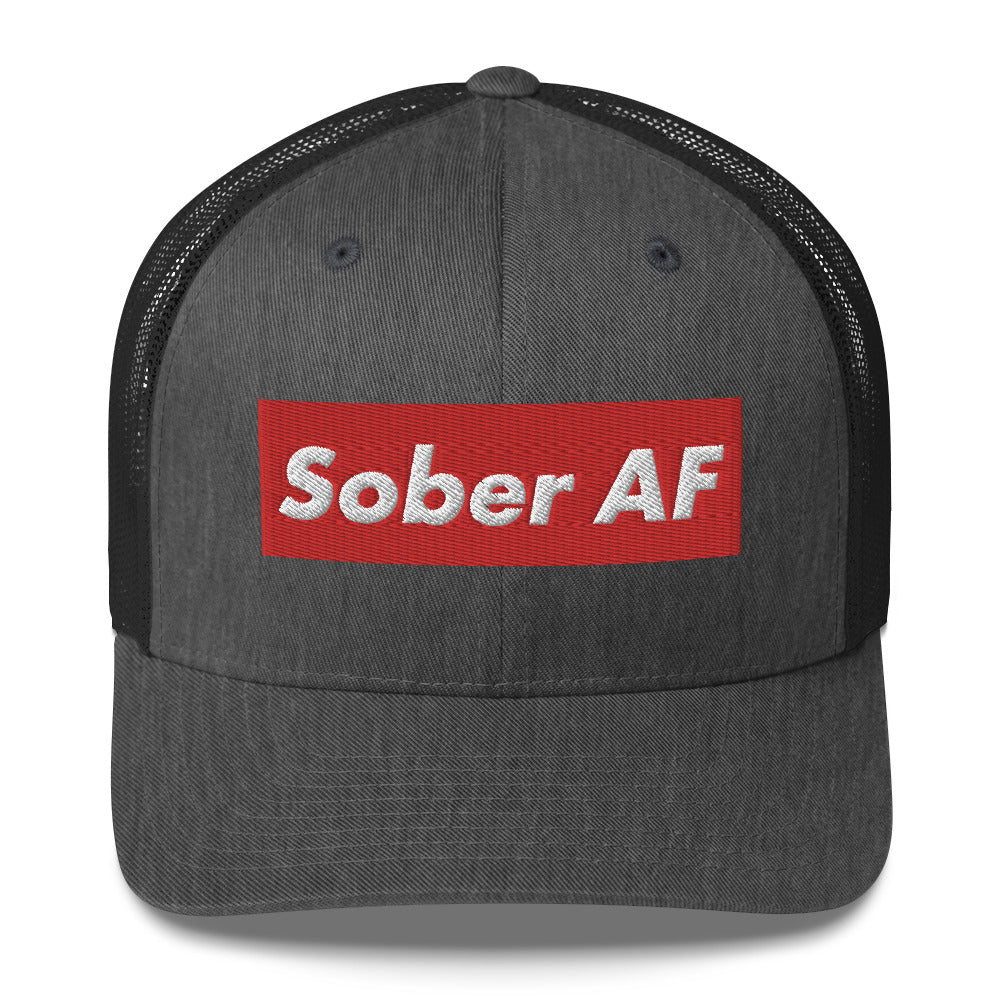 Sober AF Luxury High Fashion Fun Humor Motivational Inspired AA NA 12-step Sobriety Recovery Gift Mesh Retro Cap