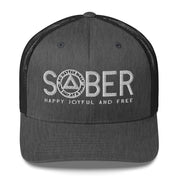 SOBER AA NA White Logo No Matter What One Day at a Time Happy Joyful Free Recovery Slogans Sayings Mesh Retro Hat