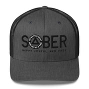 SOBER AA NA Black Logo No Matter What One Day at a Time Happy Joyful Free Recovery Slogans Sayings Mesh Retro Hat
