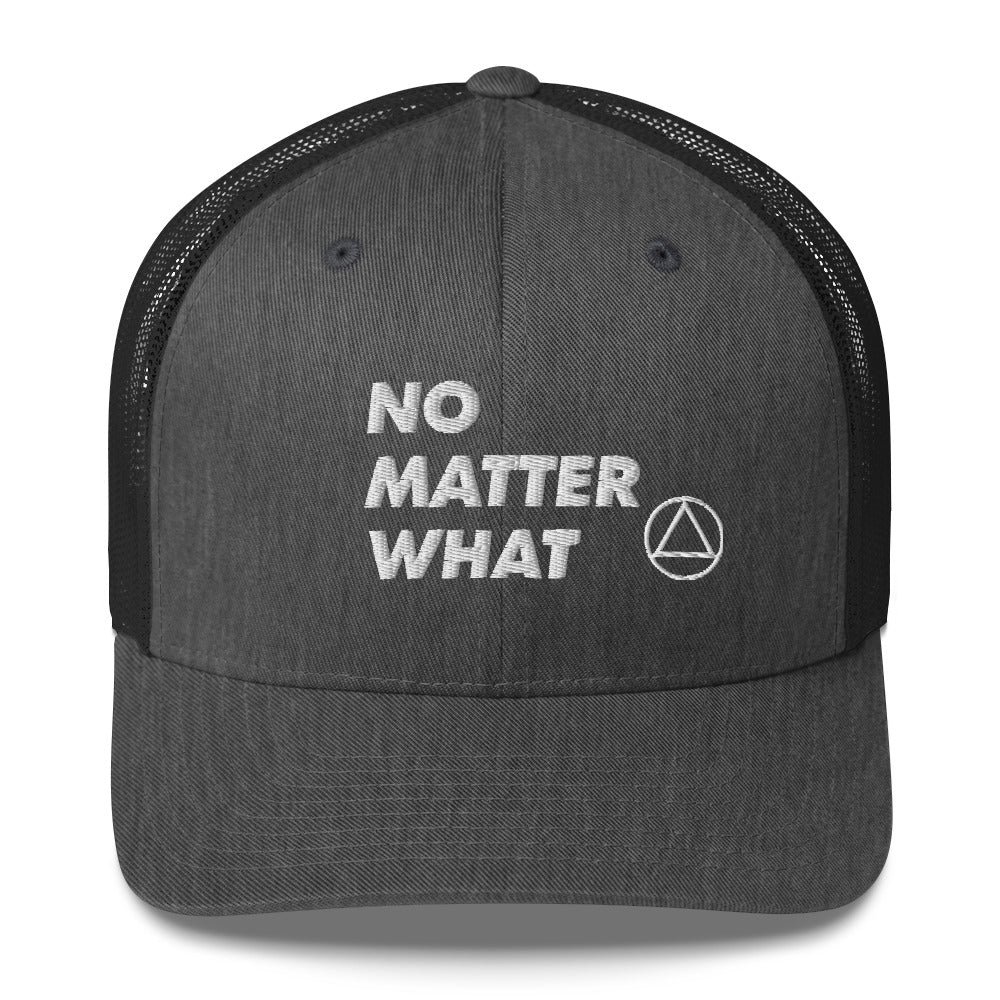 No Matter What Club AA NA 12-step Recovery Slogans Sayings Motivational Inspiration Support gifts White Logo Mesh Snapback retro hat