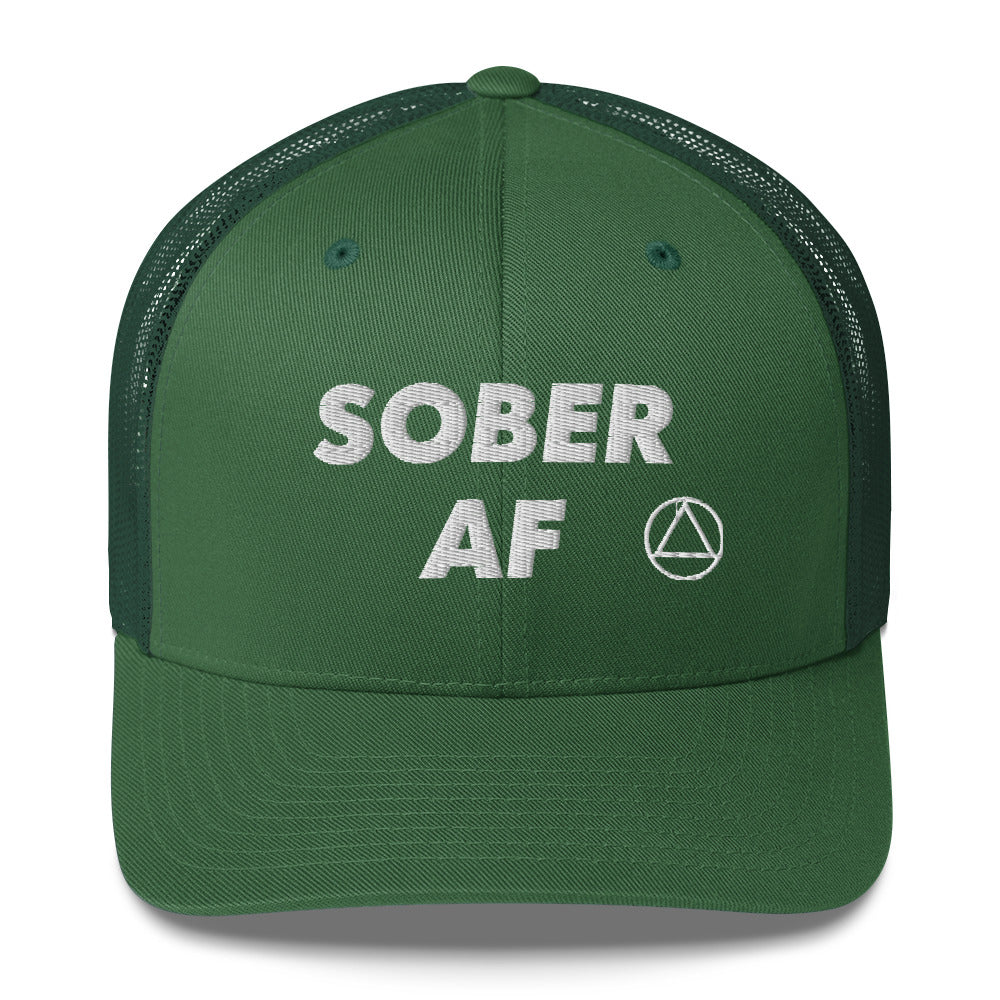 SOBER AF Funny Humor White NA AA Logo 12-step Recovery Gift Mesh Snapback Hat