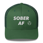 SOBER AF Funny Humor White NA AA Logo 12-step Recovery Gift Mesh Snapback Hat
