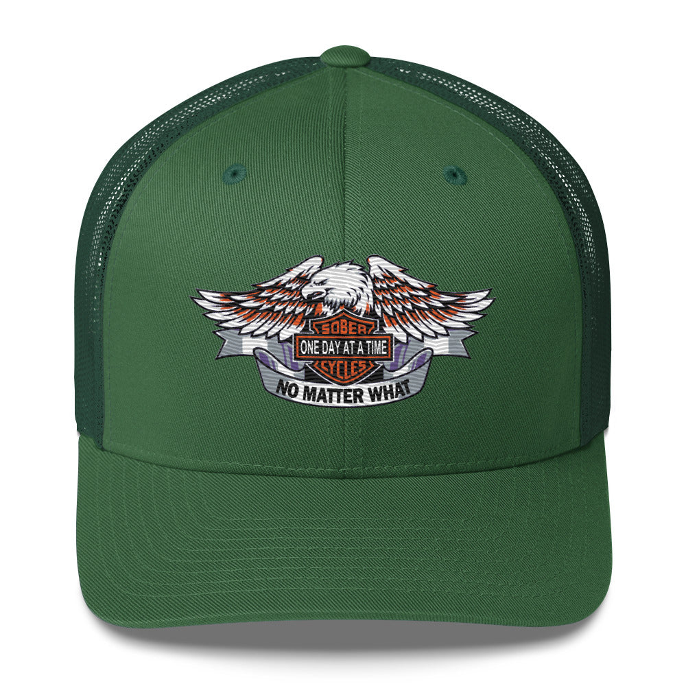 Motorcycle Wings Sober Cycles One Day at a Time No Matter What AA NA Slogans Sayings 12-Step Recovery Gifts Retro mesh snapback hat