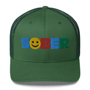 SOBER Smiley Face Multi color Fun Humor Motivational Inspired AA NA Sobriety Recovery 12-step Gifts mesh hat