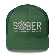 SOBER AA NA White Logo No Matter What One Day at a Time Happy Joyful Free Recovery Slogans Sayings Mesh Retro Hat